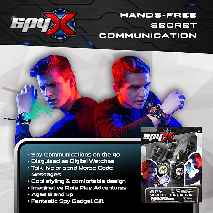 SpyX / Spy Wrist Talkies. 8-1 Multifunctional Walkie Talkies Toy Spy Watch for Kids. Hands-Free Two-Way Radio Spy Gadget Watch for Junior Secret Agent / Ninja Spy. 2-Pack