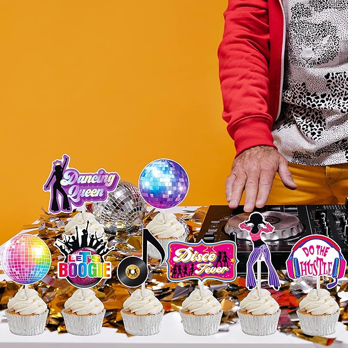 36pcs Disco Party Cupcake Toppers 70s 80s Disco Party Decoration Disco Dance Ball Cake Cupcake Picks for 1970s Saturday Night Disco Theme Birthday Party Supplies