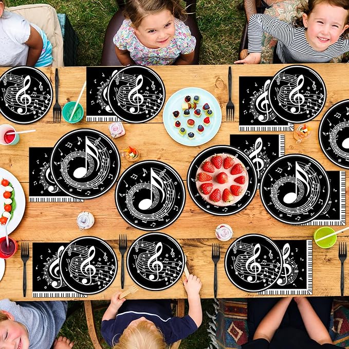 96PCS Musical Note Party Paper Plates and Napkins Music Themed Tableware Musical Notes Dinnerware Disposable Paper Plates for Baby Shower Music Concert Birthday Karaoke Christmas Decorations