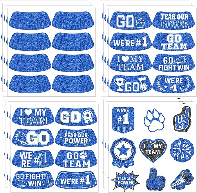 Gameza Blue Face Glitter Eye Black Stickers, 36PCS Football Baseball Eye Stickers, Breathable Softball Sticker Party Favors for Lacrosse Fans, Blue Accessories for Spirit Week (Glitter)