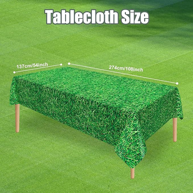 3 Pcs Green Grass Plastic Tablecloths, 51 * 86 Inch Disposable Grass Table Covers, Golf Soccer Party Decorations for Boys, Soccer Golf Sports Theme Birthday Party Supplies