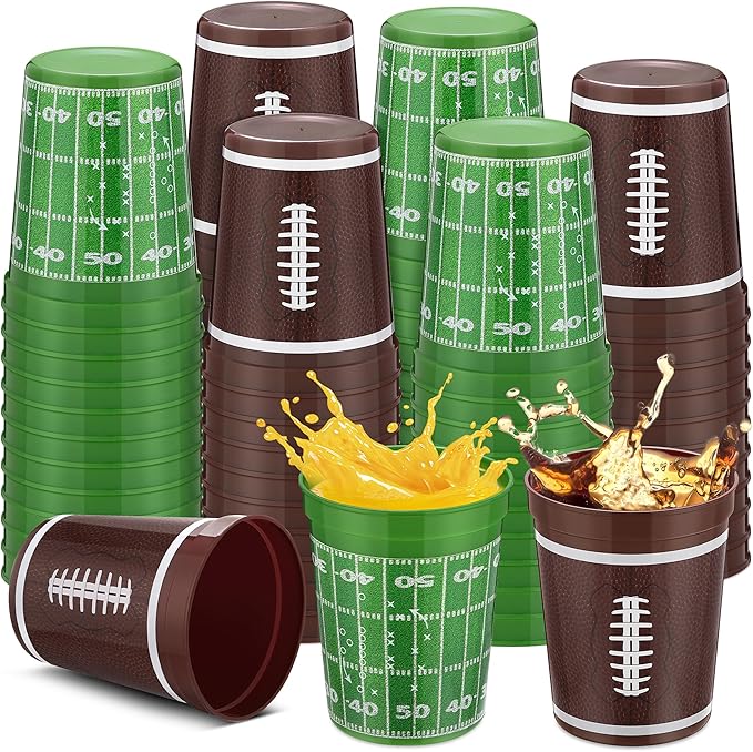 Kochorie 48 Pcs Reusable Football Plastic Cups 16 Oz Thick Cocktail Drink Cup Bulk Football Stadium Cups for Tailgate Football Theme Party Favor Birthday Event Game Day Supplies Decoration