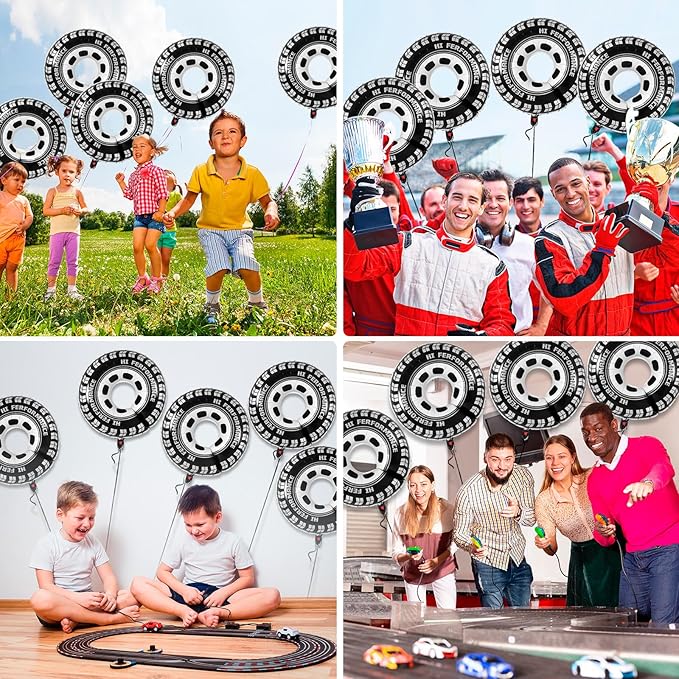 6 Pcs Large Wheel Balloons, 30 Inch Foil Tire Balloons Race Car Wheel Balloon, Race Car Party Decorations for Birthday Party Racing Theme Party Supplies