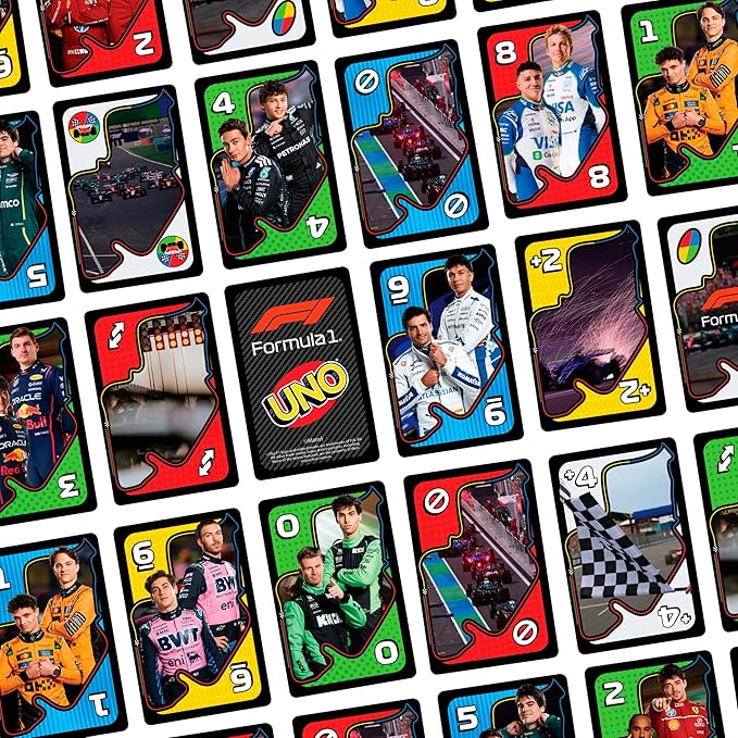Mattel Games UNO F1 Card Game for Kids, Families, Travel & Camping, Deck Features Images from The World of Formula 1 Racing