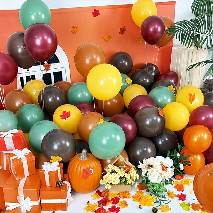 Safari Balloons, Burnt Orange Terracotta Mustard Yellow Burgundy Sage Green Coffee Brown Autumn Fall Color Balloon for Thanksgiving Harvest Baby Shower Woodland Dinosaur Birthday Party Decoration
