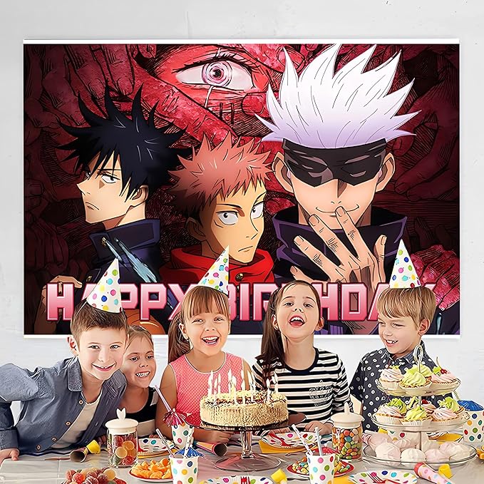 Cartoon for Jujutsu Manga Kaisen Happy Birthday Backdrop Birthday Party Supplies Kawaii Background for Boys Girls,Happy Birthday Banner Backdrop for Kids Party Decorations(5x3ft).