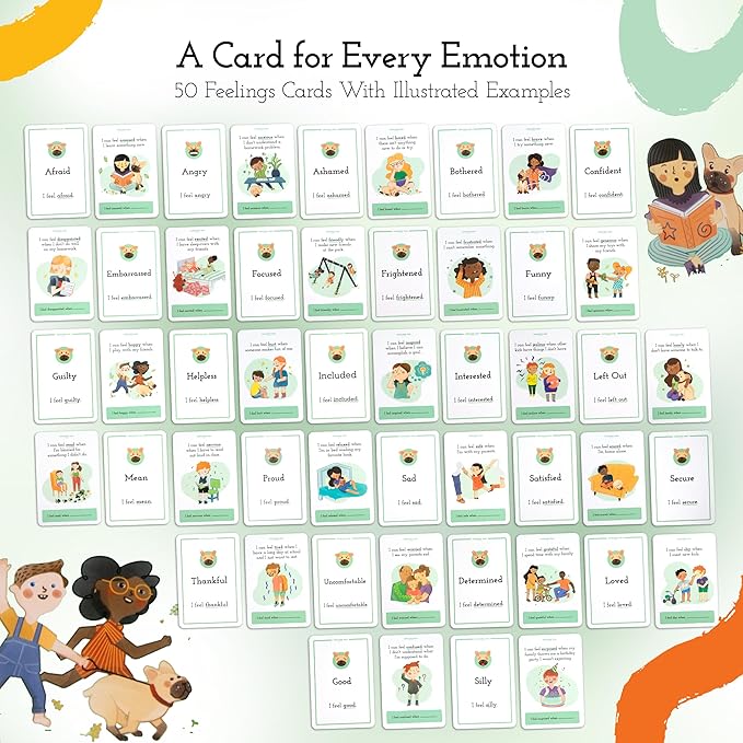 Emotion Cards for Kids - Expression Cards for Toddler to Learn and Communicate Their Emotions - Feeling in a Flash Card, Great Tool for ADHD, Autism, and Therapy | 50 Cards + 4