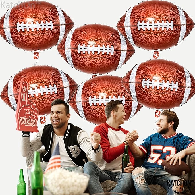 KatchOn, Football Balloons for Football Party Decorations - 18 Inch, Pack of 6 | Foil Touchdown Balloons for Birthday Party, Super Bowl Balloon, Tailgate Game Day Sport Themed Rugby Birthday Party