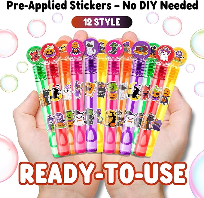 Halloween Party Favors for Kids – 24PCS Spooky-Themed Mini Bubble Wands, Great for Birthday Supplies, Piñata Fillers, Goodie Bags & Classroom Rewards