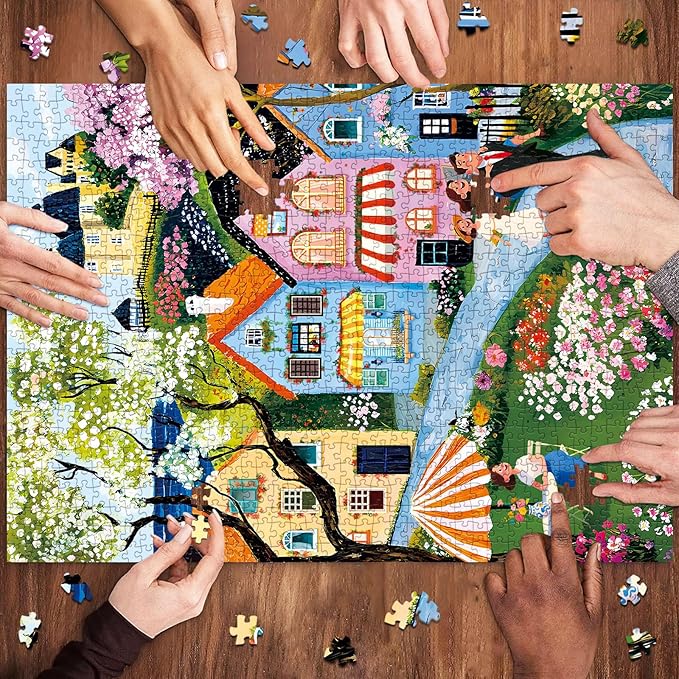 1000 Piece Puzzles for Adults, Landscape Puzzle, Village Stroll Jigsaw Puzzle 1000 Pieces for Adults Seniors, Fun Decor Challenging Family Games Holiday Party Gifts -1:1 Poster