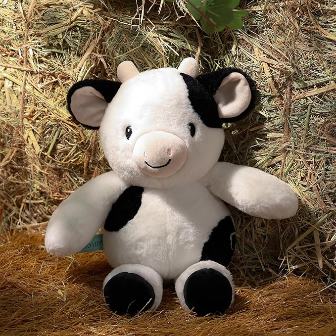 The Peanutshell Plush Cow Stuffed Animal - 10 inch - Baby Safe - Machine Washable - Soft Cow Baby Toys, Newborn Infant Toddler, Plushies for Boys Girls, Stuffies, Farm Nursery Decor