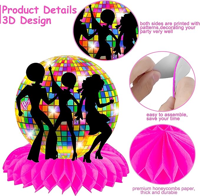 10Pcs 70s Disco Honeycomb Centerpieces Disco Fever Party Decorations Dancing Queen Party Table Centerpieces 70s Party Supplies 1970s Disco Party Centerpieces for Table