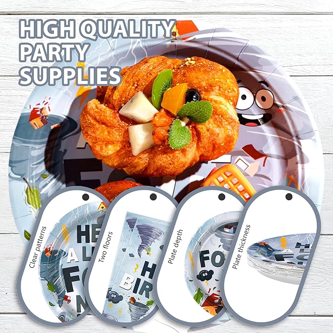96Pcs Fournado Birthday Party Decorations 4th Birthday Boy Plates and Napkins Disposable He is a Little Four Nado Four Nado Tableware for Boys Kids 4 Year Old Party Supplies, Serves 24