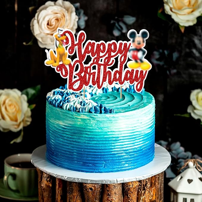 Micky Mouse Happy Birthday Cake Topper – Cute Cartoon Character Cake Decoration for Birthday Party Supplies – Durable, Reusable, Easy to Use Cake Topper for Boys and Girls – Fun Party Decoration