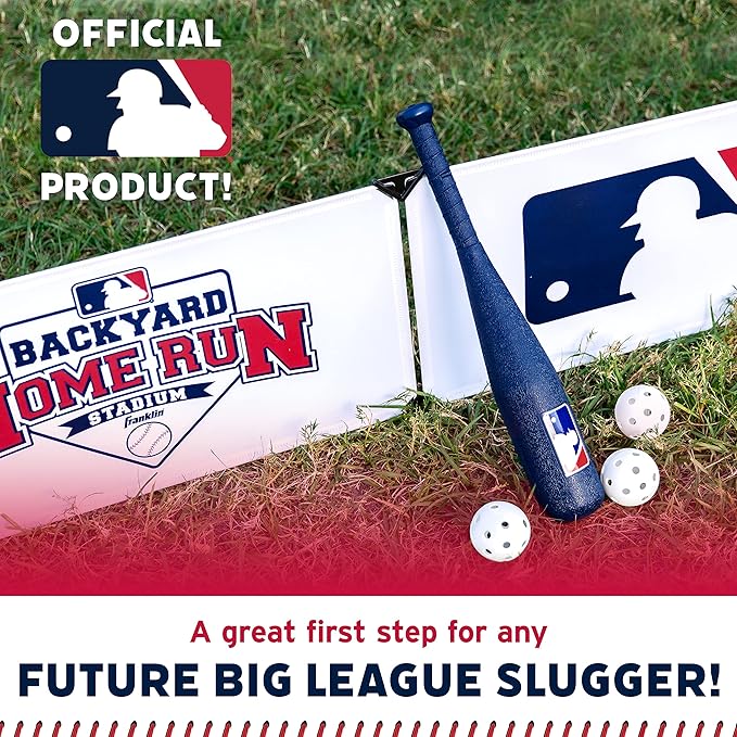 Franklin Sports MLB Kids Backyard Baseball Stadium - Kids Plastic Baseball Set with Home Run Walls, Bat, Plastic Balls + Throw Down Bases - 14' Fence for Backyard Diamond
