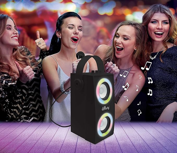 Lexibook iParty - Portable Bluetooth Light Speaker with Microphone, Light Effects, Karaoke, Wireless, USB, SD Card, Rechargeable Battery, Black, BTP180BKZ