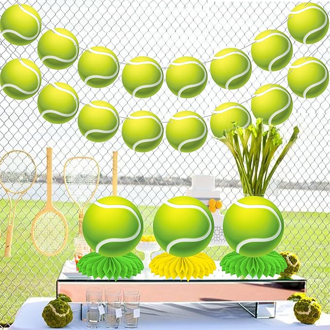 C L cooper life Tennis Party Honeycomb Centerpieces for Tennis Ball Birthday Party Decorations Sport Theme Centerpiece Decoration for Sport Theme Baby Shower Supplies
