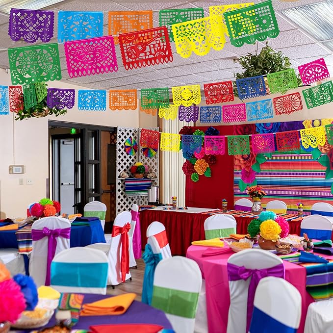 20 Pack Cinco De Mayo Banner, 360 FT Fiesta Banner Mexican Party Decorations Plastic Papel Picado Double Side Indoor Outdoor Home Yard String Flags Dia De Los Muertos Day of the Dead Hanging Decor