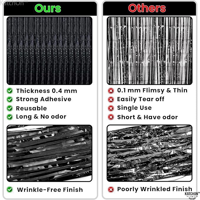 KatchOn Large Black Fringe Backdrop - Pack of 2 | Black Streamers for Graduation Decorations 2026 | Tinsel Backdrop for Anniversary, Birthday, Bachelorette | 2026 Graduation Decorations