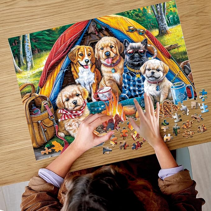 300 Pieces Puzzle for Adults | Family Campsite Large Piece Puzzle | Recycled Cardboard Jigsaw Puzzle 300 Pieces | Challenging Game Home Decor Birthday Party Gift Toy for Adults Kids Seniors 20.5*15 in