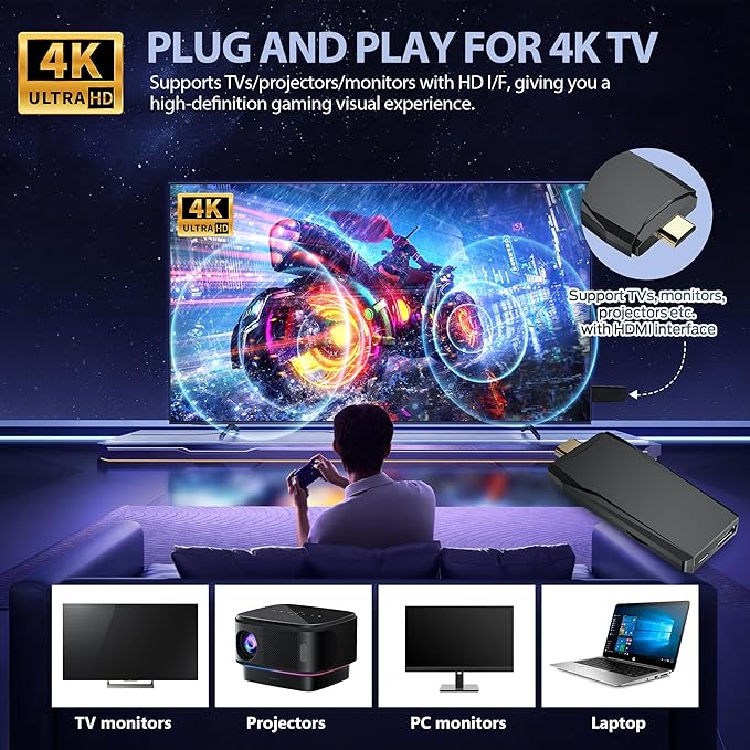 Retro Game Console, Retro Gaming Console, Wireless Retro Game Console, Plug & Play Video TV with 25200+ Built-in Games, 4K HDMI Output, and 2.4GHz Wireless Controller, 9 Classic Emulators (Black)