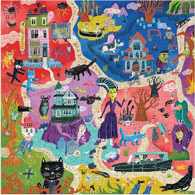 Mudpuppy Welcome to Spooky Town – 500 Piece Family Jigsaw Puzzle Featuring Bold and Spooky Illustrations of A Haunted Town Filled with Goblins Ghouls and Monsters