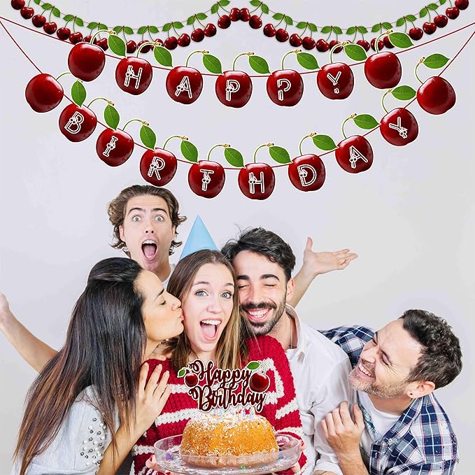 Cherry Theme Birthday Party Supplies – Sweet Fruit Inspired Party Decoration Set for Birthday Celebrations, Decorative Table Styling Items for Themed Events, Dessert Table Setup.