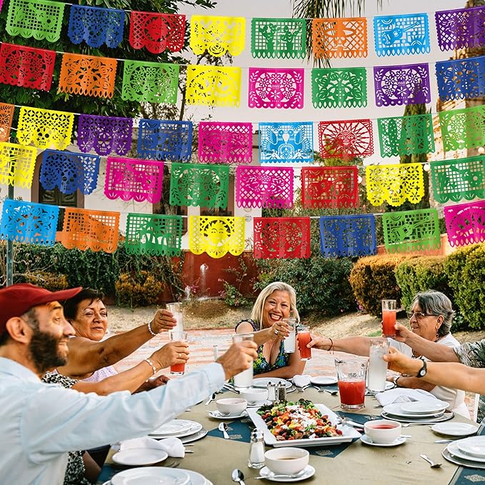 20 Pack Cinco De Mayo Banner, 360 FT Fiesta Banner Mexican Party Decorations Plastic Papel Picado Double Side Indoor Outdoor Home Yard String Flags Dia De Los Muertos Day of the Dead Hanging Decor