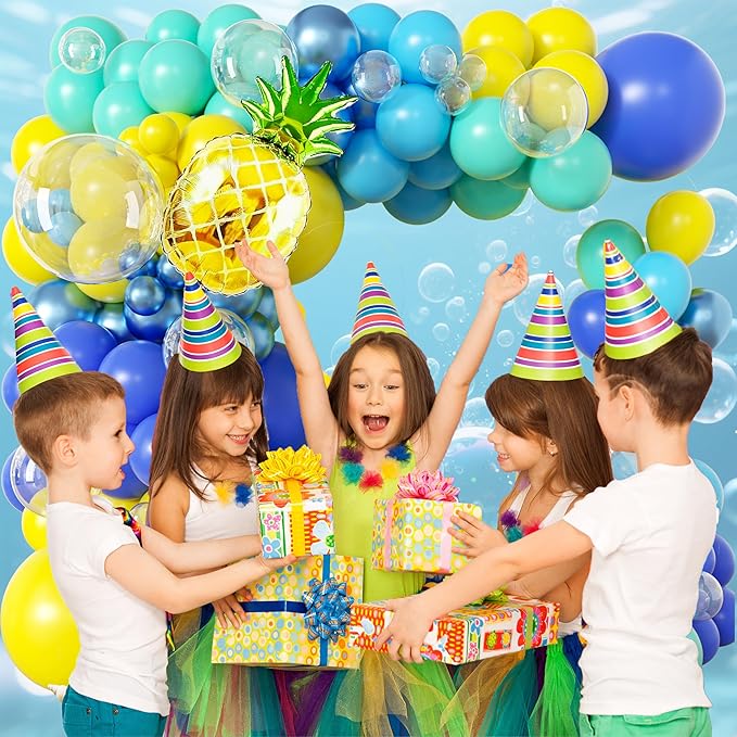 Cartoon Sponge Balloons Garland Arch Kit,Blue Yellow Balloons for Birthday Decorations,Pineapple Foil Balloon,Boys Girls Party Supplies