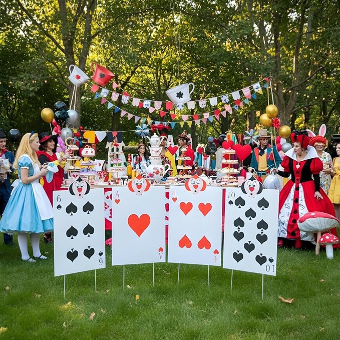 4pcs Queen's Soldiers Big Cards Yard Signs 22.9"*14"with Stakes Alice Party Decorations Queen of Hearts Accessories AliceThemed Party Decor Large Lawn Garden Sign Indoor Outdoor