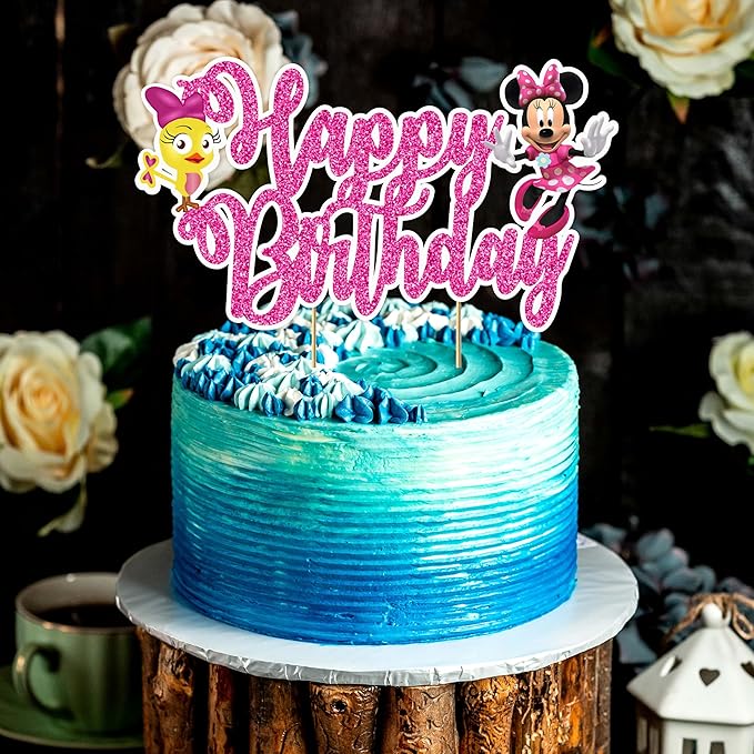 "Minie Mouse Happy Birthday Cake Topper – Cartoon Theme Cake Decoration for Girls – Pink and Cute Minie Cake Topper for Shower, Birthday Party, Family Celebrations & Cartoon Fan Events"