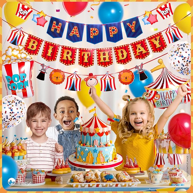 Pirese Carnival & Circus Birthday Party Decorations - Birthday Party Supplies | Banner & Balloons Decor for Kids