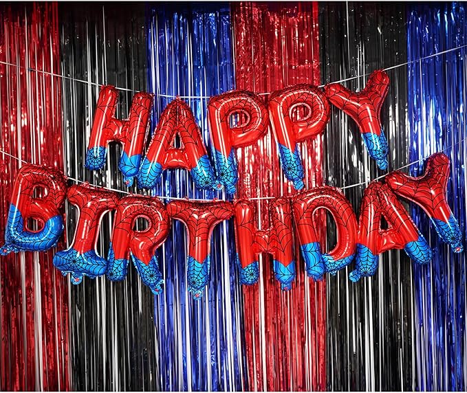 Spider Theme Happy Birthday Banner Party Decorations Balloons Letters Signs Superhero Party Supplies for Boy
