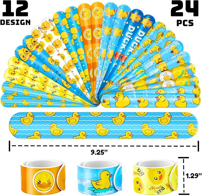 72PCS Duck Party Favors - 48PCS Pre-cut Temporary Tattoos & 24PCS Slap Bracelets - Cute Birthday Party Supplies, Decorations, Baby Shower Gifts, Classroom Prizes, and Rewards for Boys & Girls
