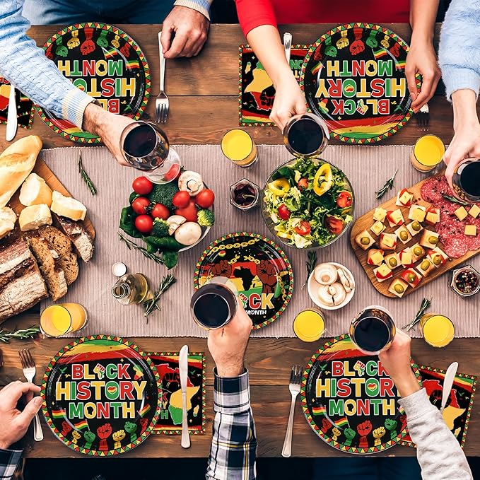 200Pcs Black History Month Party Supplies African American BHM Festival Plates and Napkins Black History Tableware Set for African Freedom Day Happy Juneteenth Party Decorations Serves 50