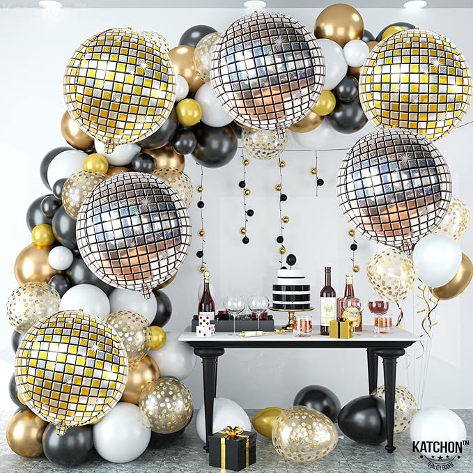 KatchOn, Silver and Gold Disco Ball Balloons -22 Inch, Pack of 6 | 4D Sphere Balloons for Disco Party Decorations | 70s Party Disco Ball decoration | Birthday Party, Graduation Decorations 2026
