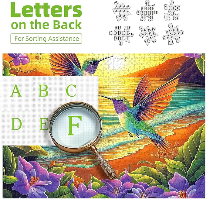 500 Piece Puzzles for Adults - Hummingbird Sunset Beach Jigsaw Puzzle, 20x20 Inches Vibrant Tropical Nature Art Puzzle for Relaxation & Home Decor