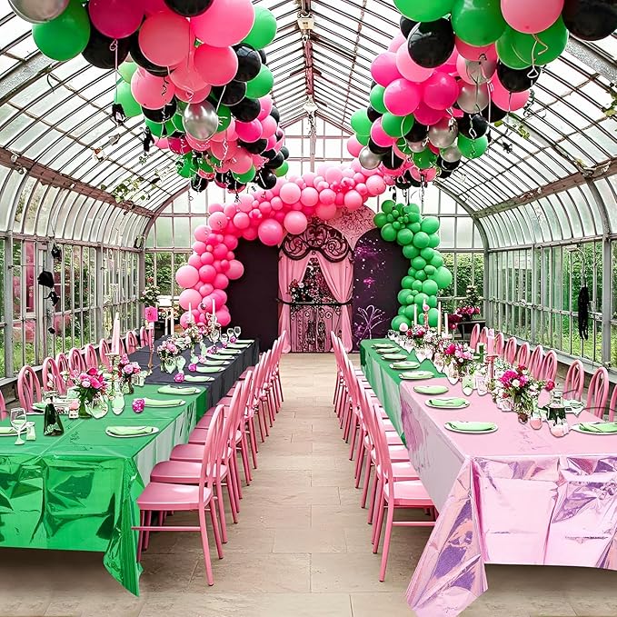 4 Pcs Witch Themed Holographic Tablecloth for Party Pink Green Silver Black 54" x 108" Wedding Witch and Princess Themed Movie Decoration Iridescent Metallic Plastic Glitter Laser Table Covers