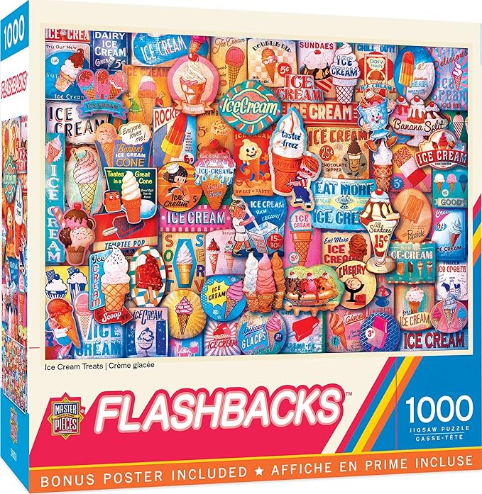 MasterPieces - 1000 Piece Jigsaw Puzzle, Ice Cream Treats, Fun for Adults, Family, Kids, Non-Glare Finish, 19.25" x 26.75"