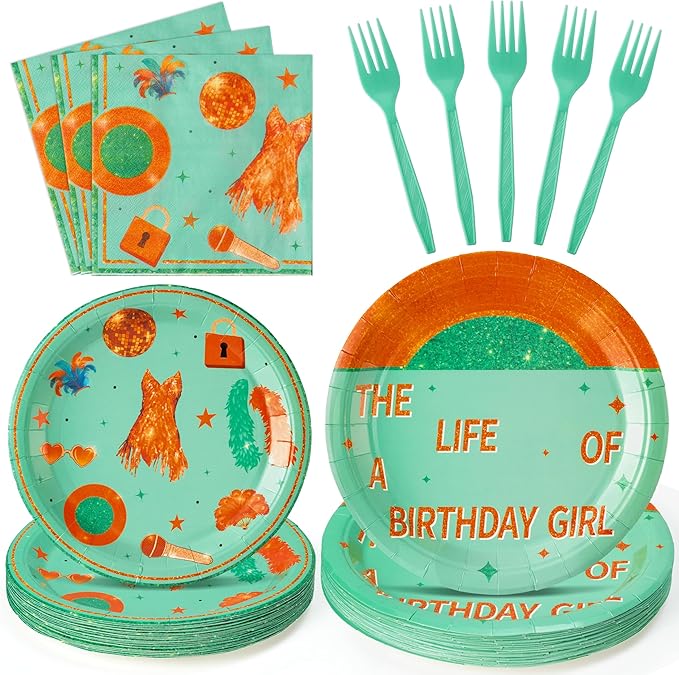 Singer Birthday Party Supplies - 96pcs Paper Plates Napkins Plastic Forks Girl Little Birthday Party Table Decoration The Life of A Birthday Girl Disposable Cake Tableware Set for 24 Guests