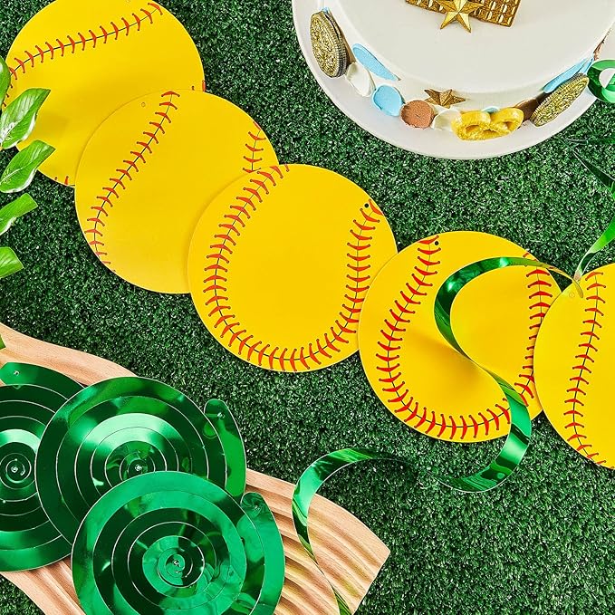 30 Pieces Softball Party Decoration Swirls Sports Hanging Swirl Decorations Birthday Party Supplies Sport Theme Ceiling Streamers for Softball Fans Club