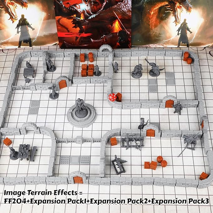 Dungeon Walls 40pcs 28mm Miniature RPG Terrain Modular System DND Terrain Building Accessories for Tabletop RPG Role Playing Scenes, Gift of Christmas Halloween for DM (Expansion Pack 2)