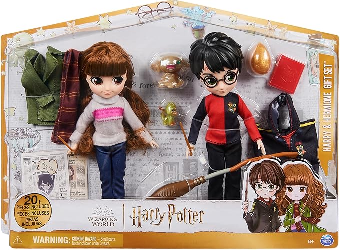 Wizarding World Harry Potter, 8-inch Harry Potter & Hermione Granger Dolls & Accessories Gift Set, over 20 Pieces, Kids Toys for Ages 6 and up