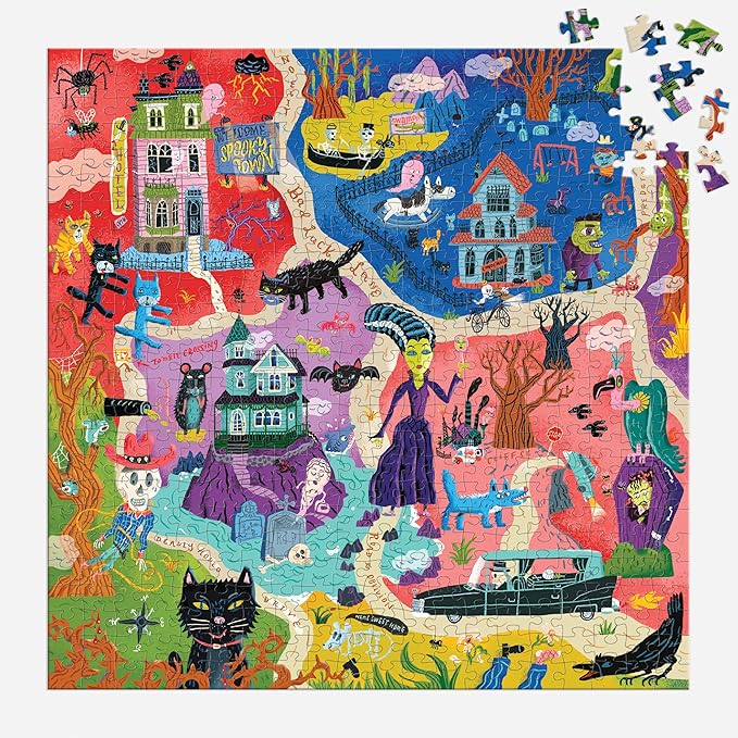 Mudpuppy Welcome to Spooky Town – 500 Piece Family Jigsaw Puzzle Featuring Bold and Spooky Illustrations of A Haunted Town Filled with Goblins Ghouls and Monsters
