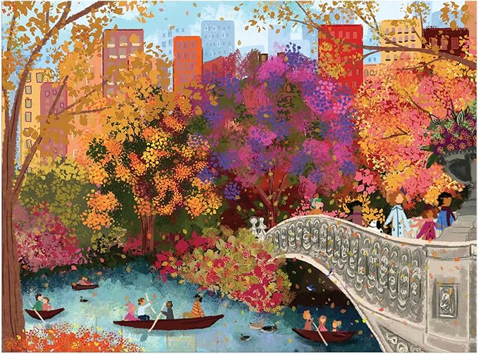 Galison Autumn On Bow Bridge – 1000 Piece Joy Laforme Jigsaw Puzzle Featuring Beautiful Artwork of Central Park Bow Bridge During Fall