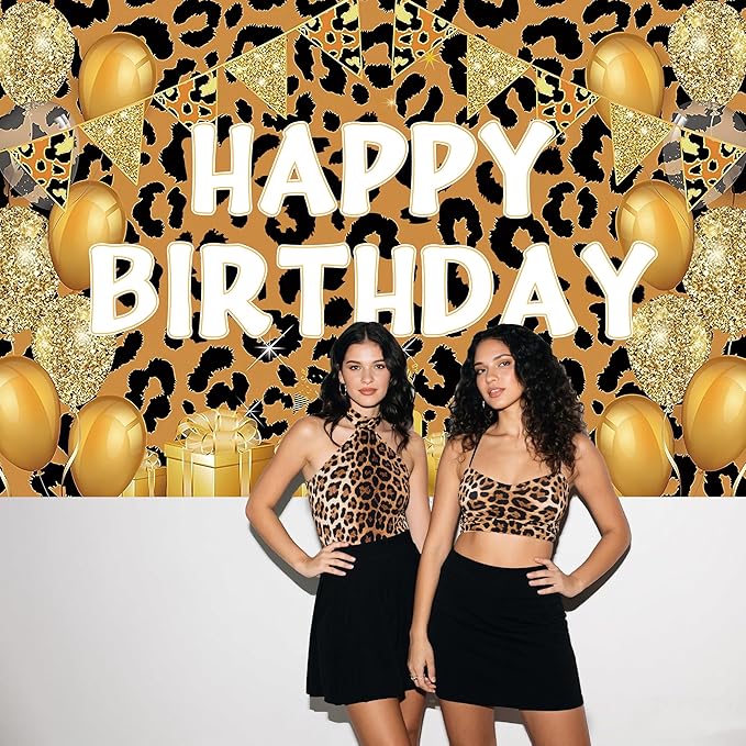 Leopard Print Happy Birthday Backdrop Decorations Cheetah Print Banner Leopard Photo Background for Home Indoor Outdoor Birthday Party Decorations Supplies 70.8 x 47.2 Inch