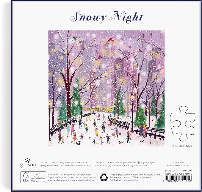 Galison Snowy Night 500 Piece Puzzle from Galison - 20" x 20" Winter Themed Puzzle That is Perfect for The Holidays, Beautiful Artwork, Thick and Sturdy Pieces, Makes a Wonderful Gift!