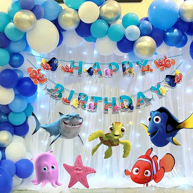 Findng Nmo Happy Birthday Banner – Colorful Underwater Theme Birthday Party Decoration – Durable, Reusable, and Easy to Hang Banner for Birthday Parties – Perfect Party Supplies for Boys and Girls