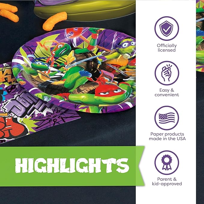 Teenage Mutant Ninja Turtle Birthday Decorations | 32 Plates & 32 Napkins | Officially Licensed | NInja Turtle Party Decorations | TMNT Mutant Mayhem Movie