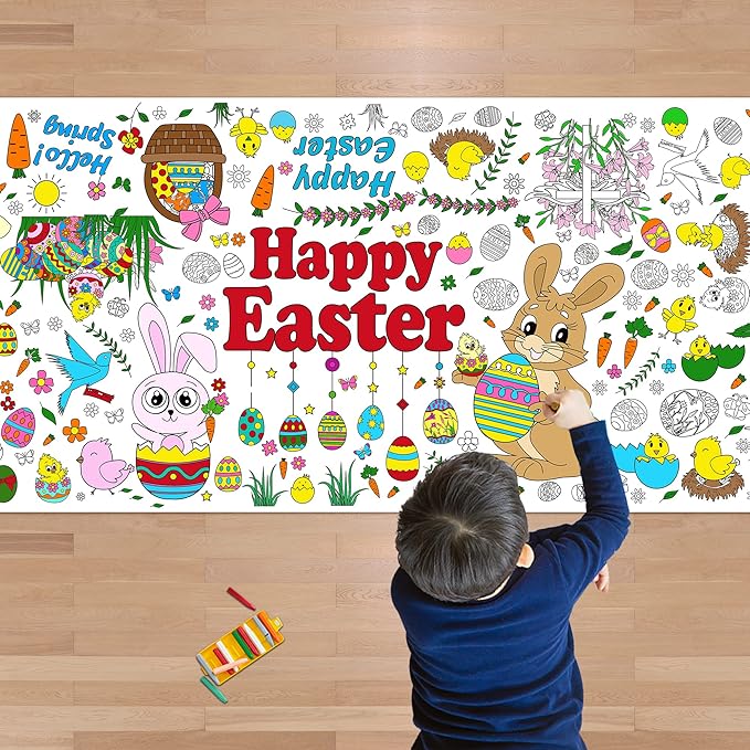 OHOME Easter Giant Coloring Poster/Tablecloth - Easter Crafts for Kids - 30 x 72 Inches Jumbo Coloring Banner - Games Gifts Toys for Basket,Activities Treats Party Decorations
